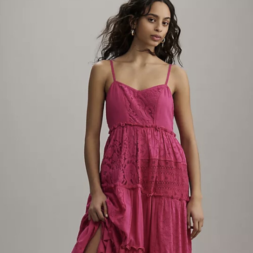 Bhanuni by Jyoti Sleeveless Patchwork Lace Tiered Midi Dress // Anthropologie, L